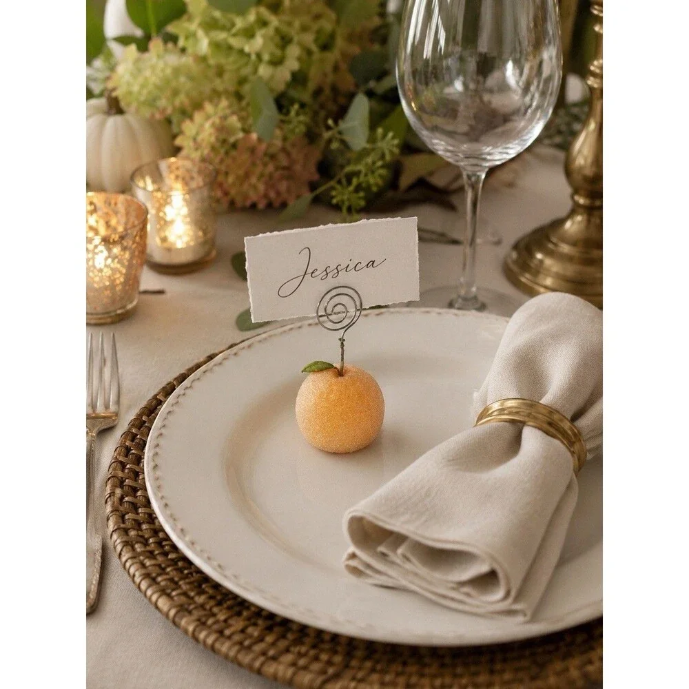 Pier 1 Sugared Fruit Photo Dining Place Card Holders Apple Pear Peach Set of 6